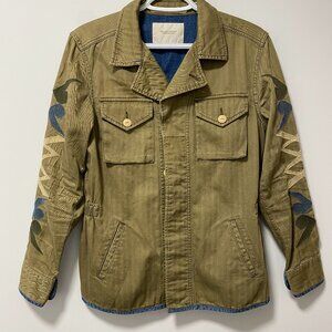Maison Scotch “Better Days” Embroidered Utility Jacket — Green, Size 1 (S)